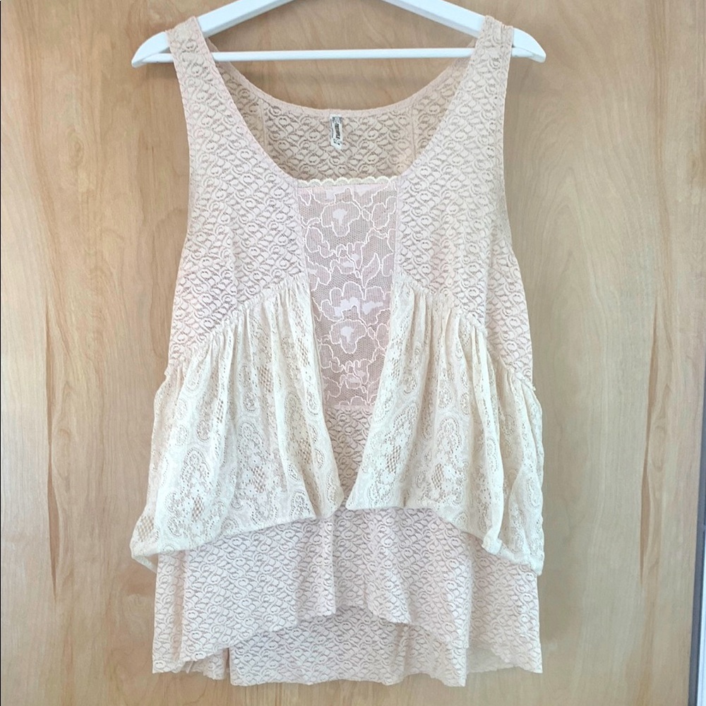Free People Cream Lace Layered Blouse